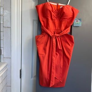 Red cocktail strapless dress.